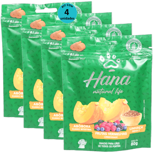 Hana Natural Life Abóbora Frutas Vermelhas Linhaça 80g Para Cães Adultos Kit C/ 4 Un